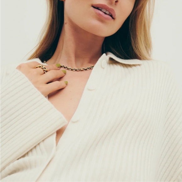 Reformation Fantino Cashmere Collared Cardigan Button Down Gossamer Cream Small - Picture 14 of 17